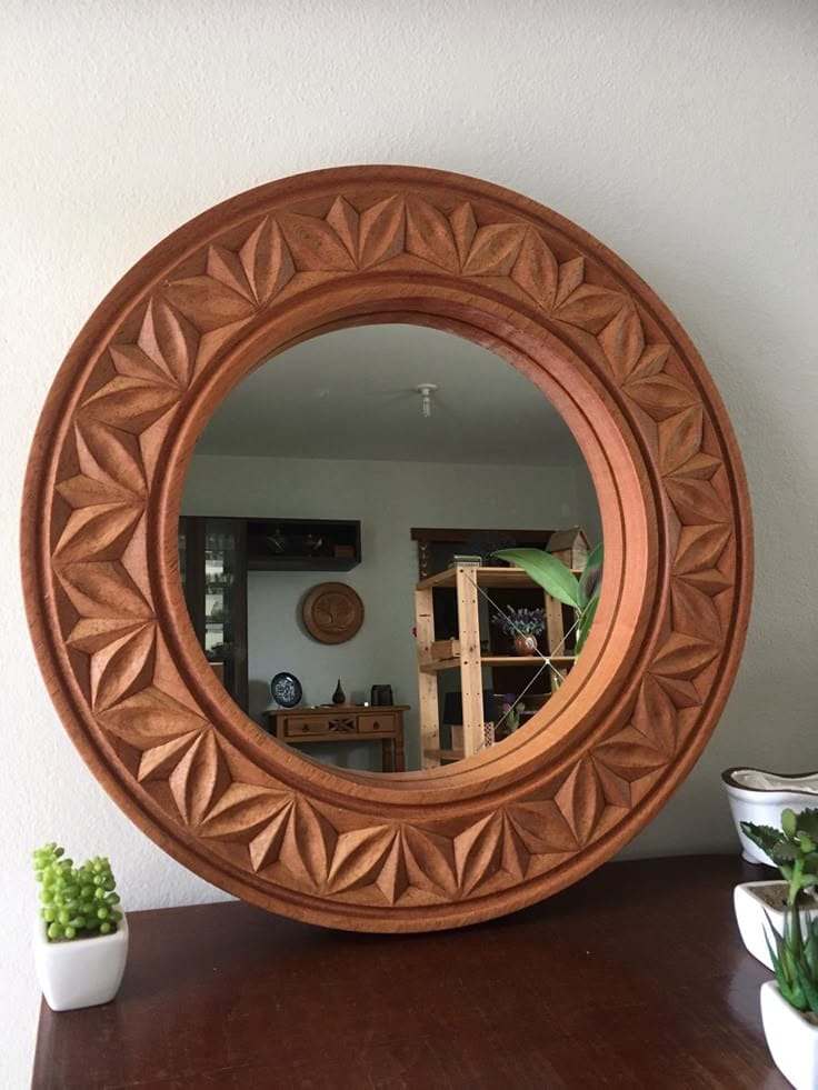 Round Wooden Mirror