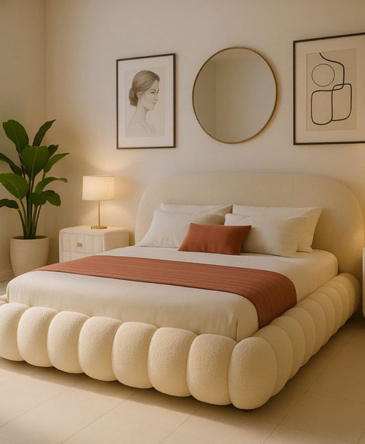 Natural Wood Fabric Bed- King Size