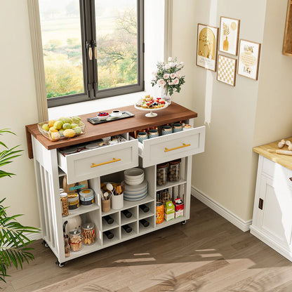 White Walnut Rolling Kitchen Island