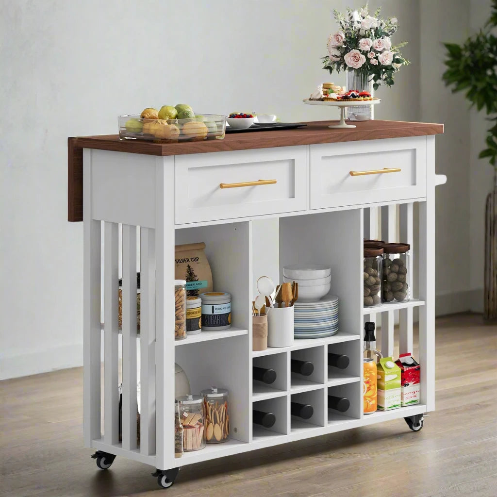 White Walnut Rolling Kitchen Island