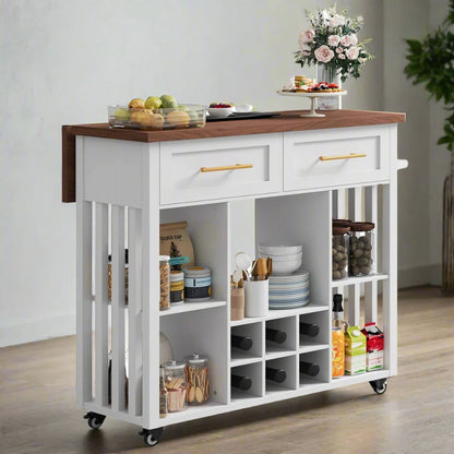 White Walnut Rolling Kitchen Island