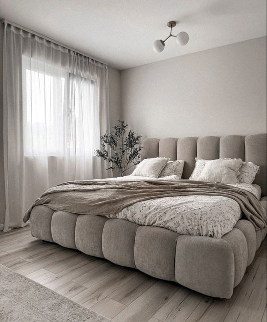 Natural Wood Fabric Bed- King Size