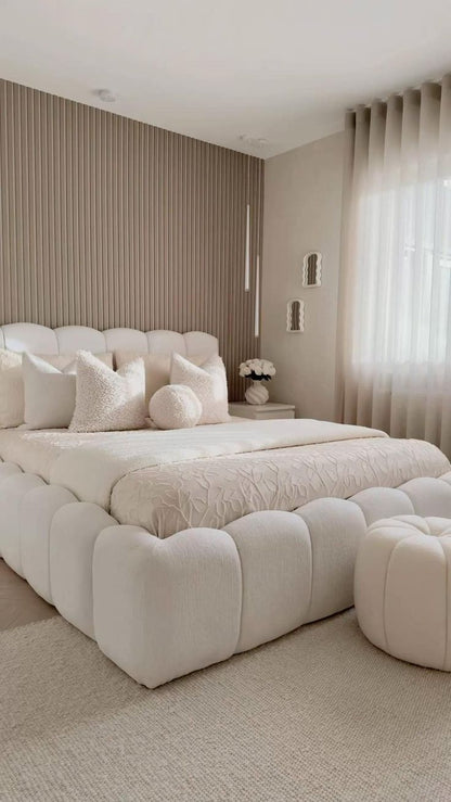 Natural Wood Farbic Bed- King Size