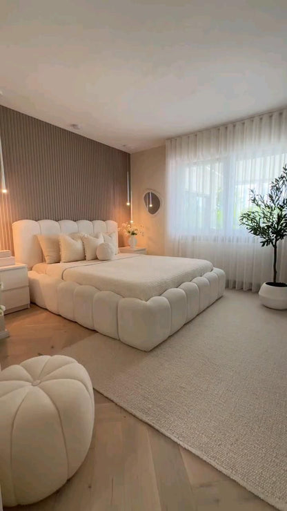 Natural Wood Farbic Bed- King Size