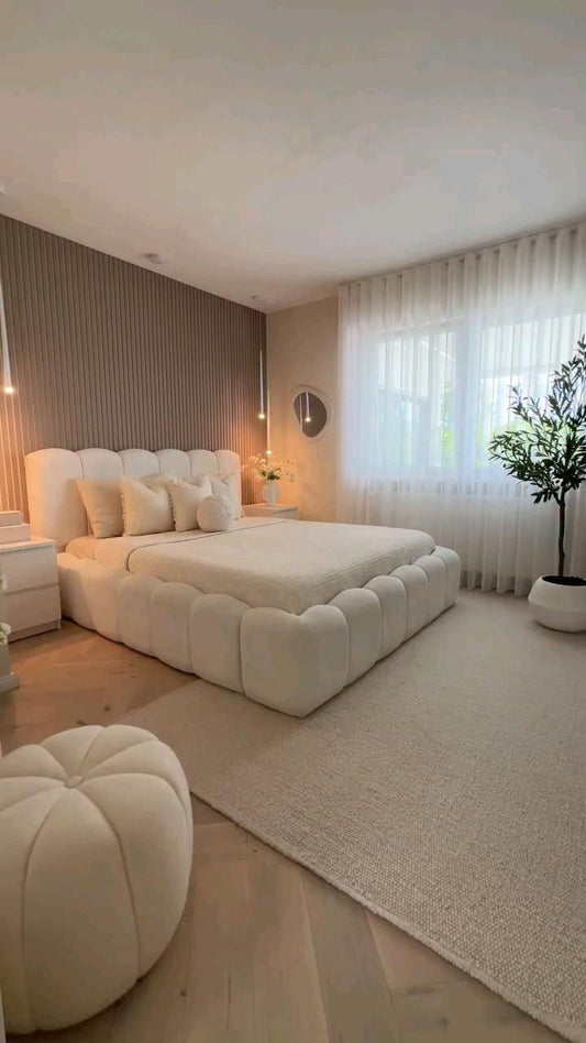 Natural Wood Farbic Bed- King Size