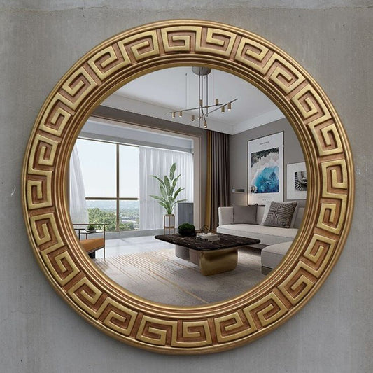 Round Gold Wooden Mirror