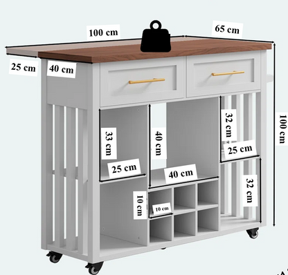 White Walnut Rolling Kitchen Island