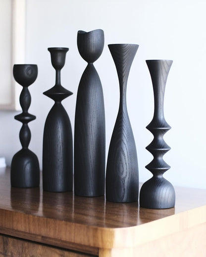 Black Candle Stick Holder Set- Black